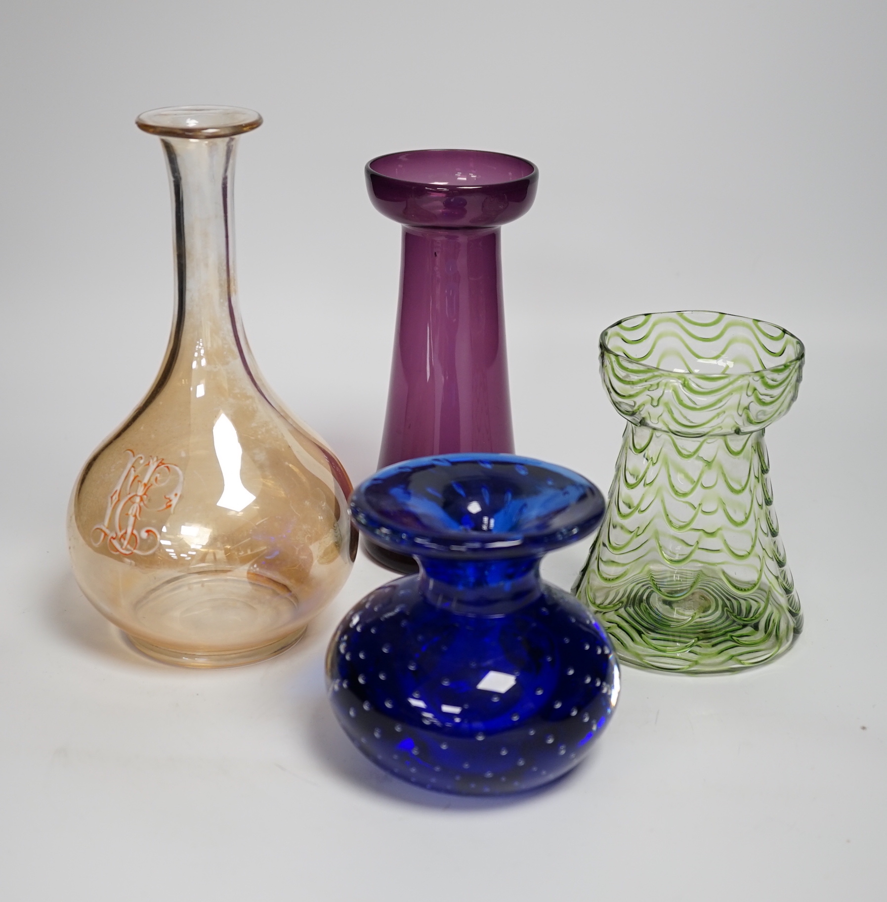 Eighteen glass vases, paperweights etc. Victorian to 20th century, largest 25cm high